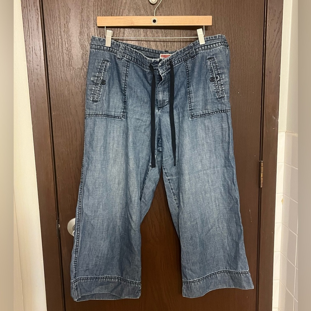 Gap Womens Medium Wash Mid Rise Drawstring Clip Button Cropped Jeans